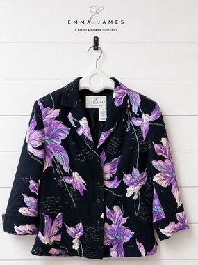 EMMA JAMES Black & Purple Floral Jacket Size 12